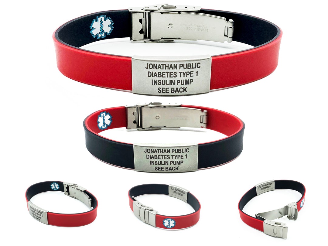 Reversible Medical Alert Bracelet: Engraved Medical ID, Black/red - Main Image