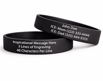 Braccialetto in silicone personalizzato con incisione per allerta medica: braccialetto identificativo ipoallergenico
