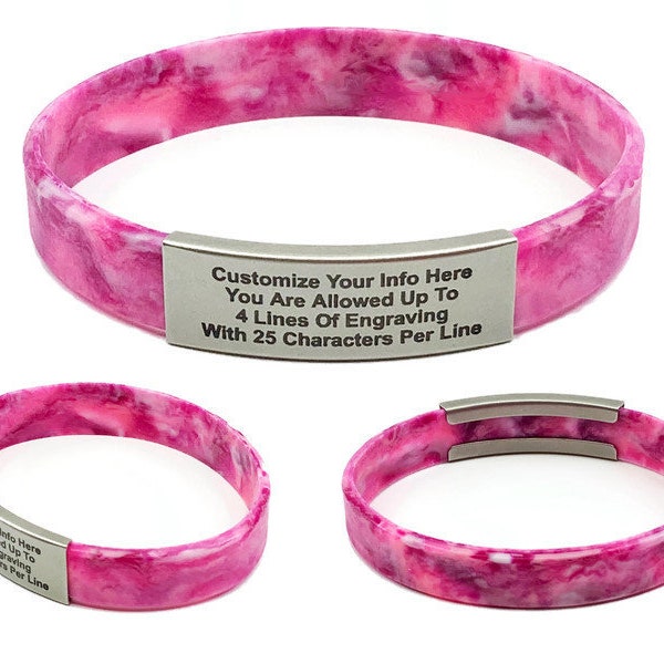 Safety ID Bracelet - Pink Camo - Alert ID - Fitness ID - women id - girls id