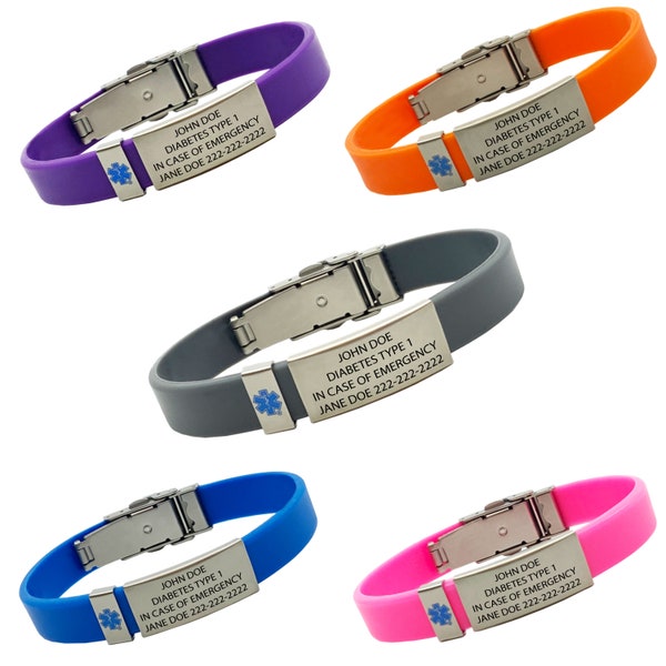 Durable Medical Alert Bracelet - Custom Engraving - Alert Elderly - Medical Alert ID Bracelet - Adjustable Bracelet 5.75" to 9.25"
