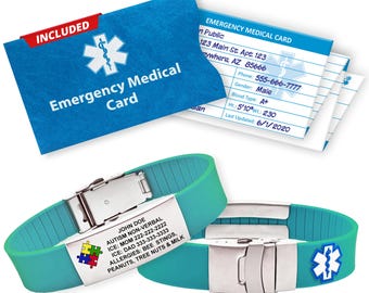 Braccialetto di allerta medica personalizzato per l'autismo: cinturino in silicone impermeabile e identificativo di emergenza