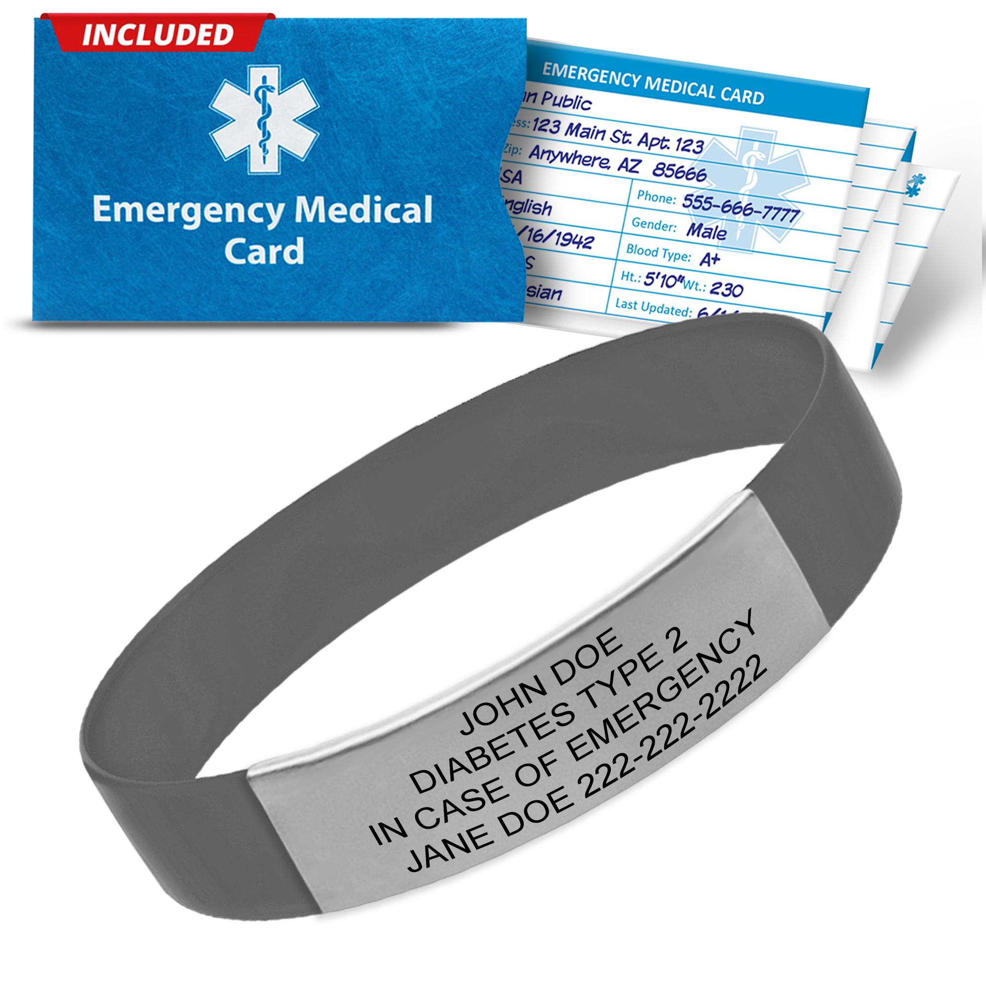 Custom Engraved Medical Alert Bracelet - Waterproof Silicone ID