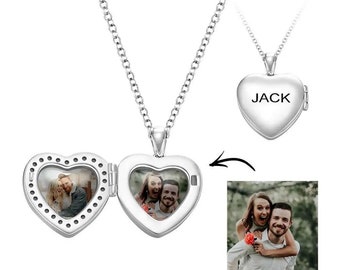 Custom Heart Shaped Photo Locket Necklace with Engraving - Personalized Heart Locket Necklace - Customizable Picture Locket Necklace