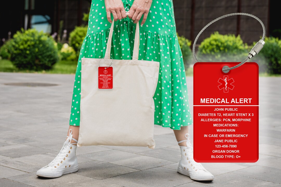 Medical Alert Luggage Tag Medical ID Tag Customized Engraved Info