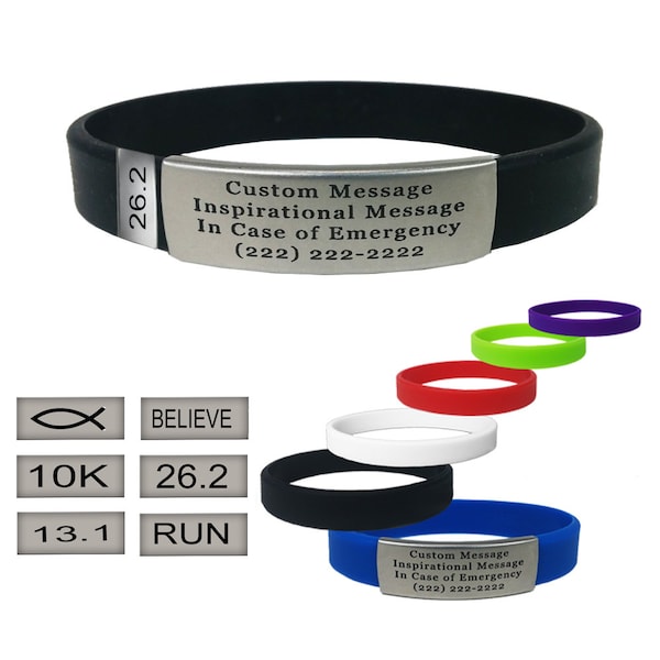 Sport Skinny Fitness Safety ID Bracelet with FREE Engraving FREE Badge and color of your choice