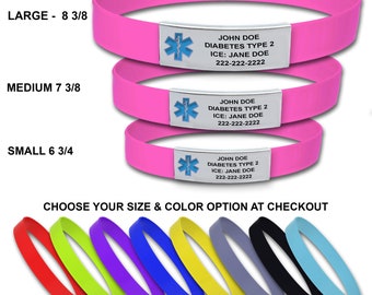 Medical Alert Silicone Bracelet for Men and Women Customized Medic