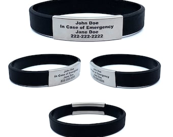 Engraved Alert ID Bracelet: Waterproof Silicone, Stainless Steel