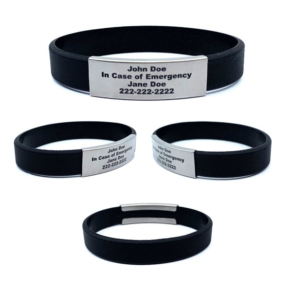 Engraved Alert ID Bracelet: Waterproof Silicone, Stainless Steel