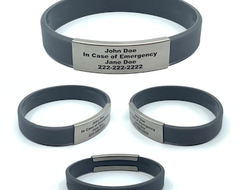 Personalized Gunmetal Gray ID Bracelet: Waterproof Sport Safety Band