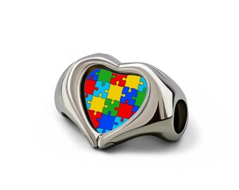 Custom Photo Autism Awareness Charm – S925 Sterling Silver Puzzle Heart