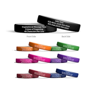 Emergency ID Bracelet - ID Wristbands - Customized Bands - Personalized id - Engraved - Alert ID Bracelets - Waterproof - Choose Your Color!