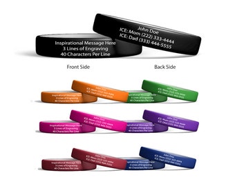 Custom Silicone Bracelet - ID Wristbands - Customized Bands - Personalized id - Alert ID Bracelets - Waterproof - Choose Your Color!