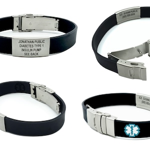 Medizinisches Alarmarmband aus Silikon: Reversible Design, Edelstahl mit Gravur