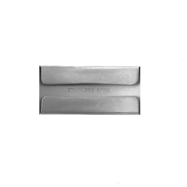 May include: A silver metal watch band with the words "Stainless Steel" engraved on it.