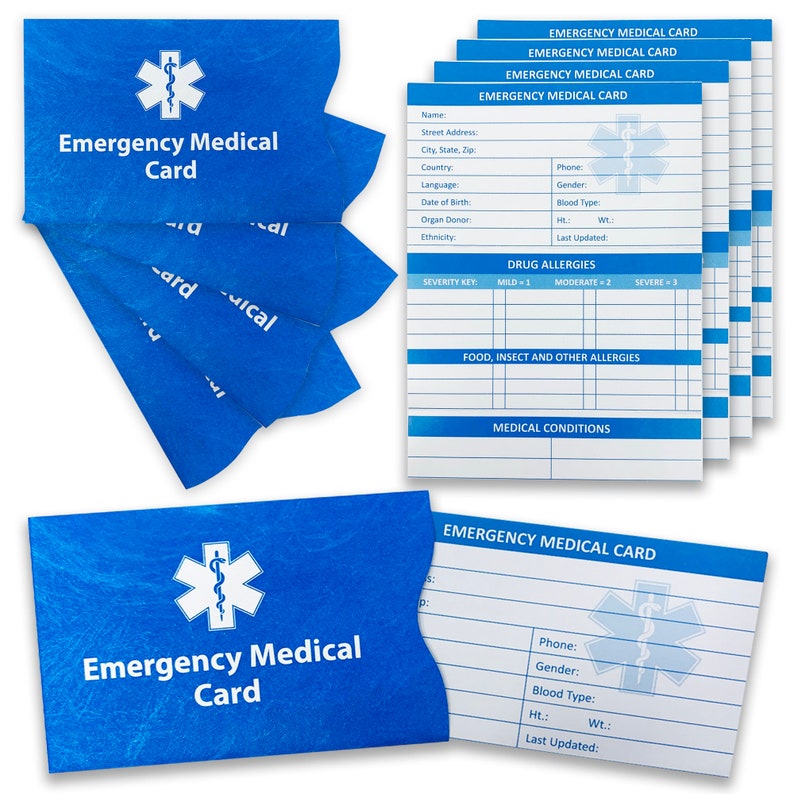 Medical Alert Cards 4 Pack 25 Pack Tri-folding With Tyvek - Etsy