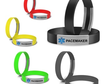 Medical Alert ID Bracelet "Pacemaker" Silicone Medical Bracelet - Includes 4 Emergency Medical Cards