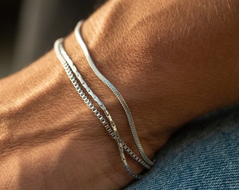 Ensemble de bracelets pour hommes • Argent / Or • Bracelets minimalistes pour hommes • Bracelet design serpent en acier inoxydable • Cadeau d'anniversaire pour lui