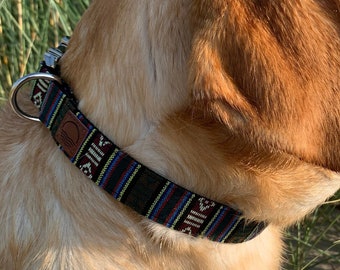 Handmade Boho Dog Collar - Colorful wide collar for dogs made of woven nylon - in different colors and 4 lengths - for small and large dogs