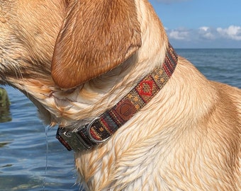 Handmade Boho Dog Collar - Colorful wide collar for dogs made of woven nylon - in different colors and 4 lengths - for small and large dogs