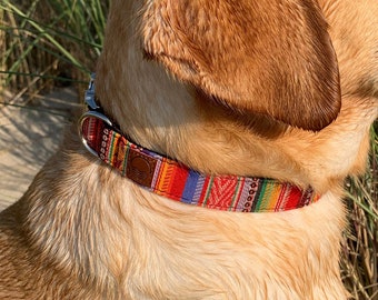 Handmade Boho Dog Collar - Colorful wide collar for dogs made of woven nylon - in different colors and 4 lengths - for small and large dogs