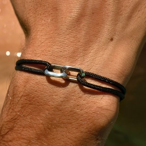 Bracelet homme avec connecteur en acier inoxydable • Bracelet corde à voile • Bracelet surfeur • Ajustable & étanche • Cadeau homme + elle