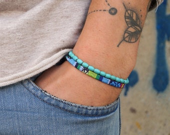 Boho Surferarmband 2-delat set för kvinnor och män - Handgjorda festivalsmycken - Surfararmband Strandaccessoarer - Vattentät och justerbar