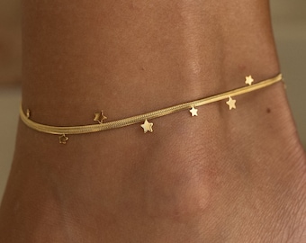 Anklet with Moon Pendant • Stainless Steel Gold Anklet • Minimalist Women's Anklet • Delicate Boho Anklet • Gift for Her