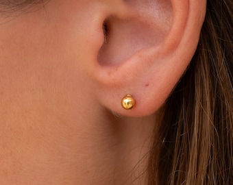 Minimalist Gold Studs with Bead • Women's Stud Earrings Stainless Steel • Gift for Her • Minimalist Jewelry • Waterproof