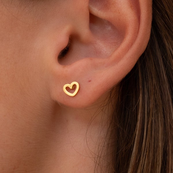 Heart Earrings Gold • Stainless Steel Stud Earrings for Women • Geometric Earring • Minimalist Jewelry • Gift for Her