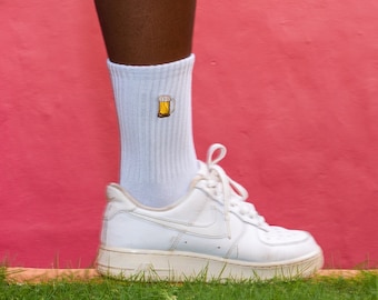 Funny Socks Women & Men • Beer Socks • Aperol Spritz Socks • White Tennis Socks • Crew Socks with Motif