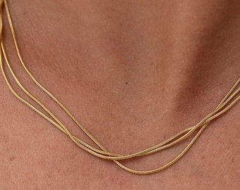 Mehrreihige Halskette Damen • Schlangenkette Gold • Dreireihige Kette • Boho Schmuck Wasserfest • Sommer Schmuck • Geschenk für Sie