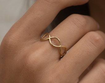 Minimalist Ring Adjustable • Stainless Steel Gold Ring • Womens Double Wave Ring • Boho Jewelry • Everyday Ring • Gift for Her