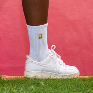 Funny Socks Women & Men • Beer Socks • Aperol Spritz Socks • White Tennis Socks • Crew Socks with Motif