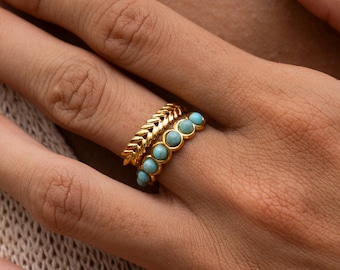 Boho Ring Damen • Gold Ring mit Perlen • Verstellbarer Ring • Edelstahl Ring mit Steinen • Wasserfester Schmuck • Festival Schmuck