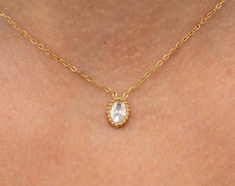 Minimalist Necklace with Gemstone Pendant • Gemstone Choker in Stainless Steel • Dainty Gold Necklace • Gift for Her