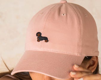 Pink Baseball Cap with Embroidered Dachshund • Dachshund Cap • Adjustable Pink Hat • Summer Festival Cap • Unisex Visor Hat
