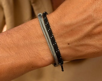 Juego de pulseras para hombre • Juego de 2 pulseras surferas • 2x pulseras impermeables • Pulsera de cordón para mujer • Pulsera surfera ajustable • Pulsera de tela