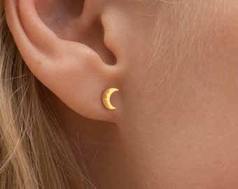 Moon Earrings Gold • Stainless Steel Moon Stud Earrings for Women • Geometric Earring • Minimalist Jewelry • Gift for Her