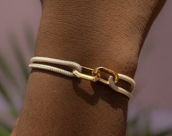 Womens Bracelet with Stainless Steel Rings • Adjustable Bracelet Men • Waterproof Bracelet Women • Mens Jewelry • Gift For Him