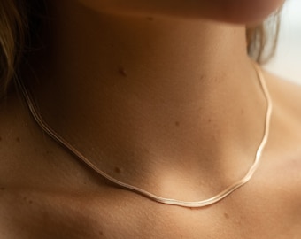 Chaîne Serpent Minimaliste • Or Argent Rosé • Collier Motif Serpent 3 mm • Collier Ras du Cou Dames • Chaîne à Maillons Cadeau pour elle