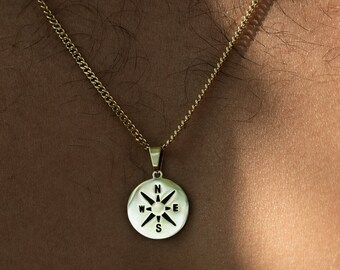 Mens Necklace with Compass Pendant • Gold, Black, Silver Stainless Steel Necklace • High Quality Necklace Men • Birthday Gift for Him