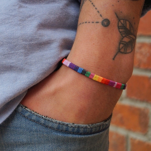 Pride Bracelet for Men and Women - LGBT CSD Festival Jewelry - Gay Lesbian Bisexual Bi Transgender - Handmade Boho Ethno Style - Rainbow