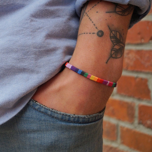 Pride Bracelet for Men and Women - LGBT CSD Festival Jewelry - Gay Lesbian Bisexual Bi Transgender - Handmade Boho Ethno Style - Rainbow
