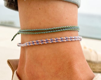 Surfer Beach enkelbandje set voor heren dames - Boho etnische enkelband heren dames - handgemaakte festival sieraden - waterdicht en verstelbaar R