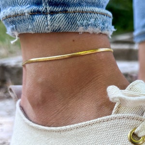 Snake Design Anklet Gold Rosé Silver Thin Womens Anklet Minimalist Ankle Chain Bracelet Adjustable & Waterproof Gift for Her Gold