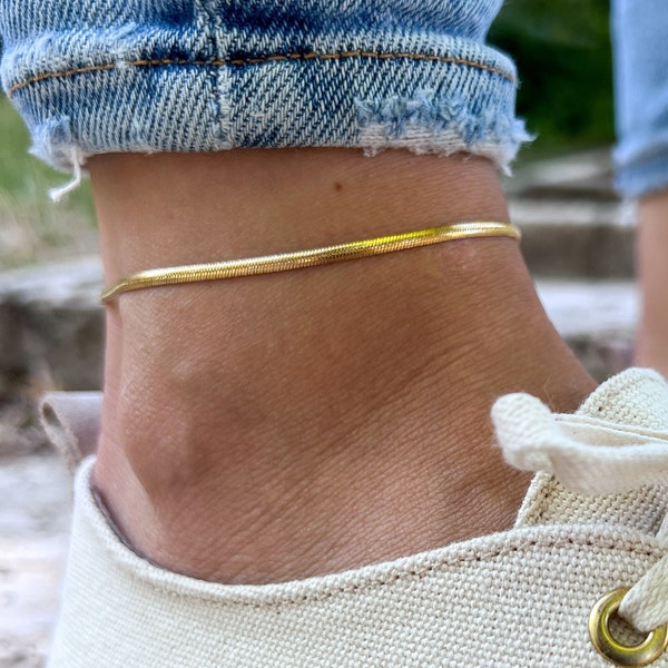 Snake Design Anklet • Gold Rosé Silver • Thin Womens Anklet • Minimalist Ankle Chain Bracelet • Adjustable & Waterproof - Gift for Her