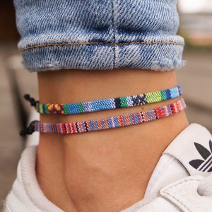 Surfer Strand Fußband 2er Set Damen und Herren Boho Ethno Fußkettchen Frauen Handmade Festival Schmuck Wasserfest & verstellbar türkis Bild 1