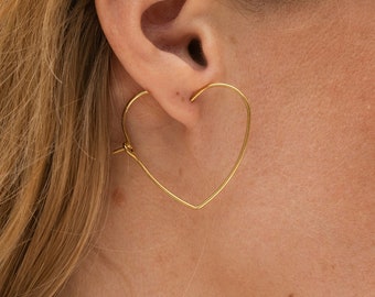 Gold Heart Hoops • Stainless Steel Earrings • 50 mm Gold Hoops • Delicate Jewelry • Gift for Her • Women's JewelryJewelryewelry