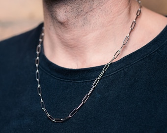 Mens Silver Necklace - High Quality Stainless Steel Necklace Chain for Men - Birthday Present for Him (Silver, Plain Coil Necklace)