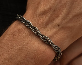 Men's Bracelet Black • Stainless Steel Bracelet • Black Bracelet with Interlocking Links • Metallic Look • Carbon Bracelet • Gift for Him